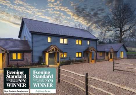 Award-winning traditional eco-homes at Stockhouse Farm, Surrey Hills, winner of Evening Standard New Homes Awards 2020.